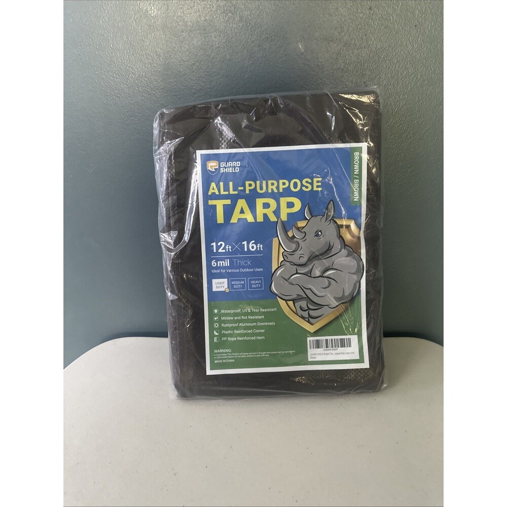 GUARD SHIELD Brown/Green Tarp 12x16 Feet Light Duty Outdoor Waterproof